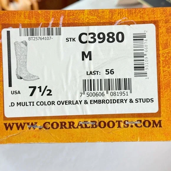Corral Neon Multi Color Overlay Embroidery Studs Western Boots Size 7.5 NWOB - Picture 8 of 16